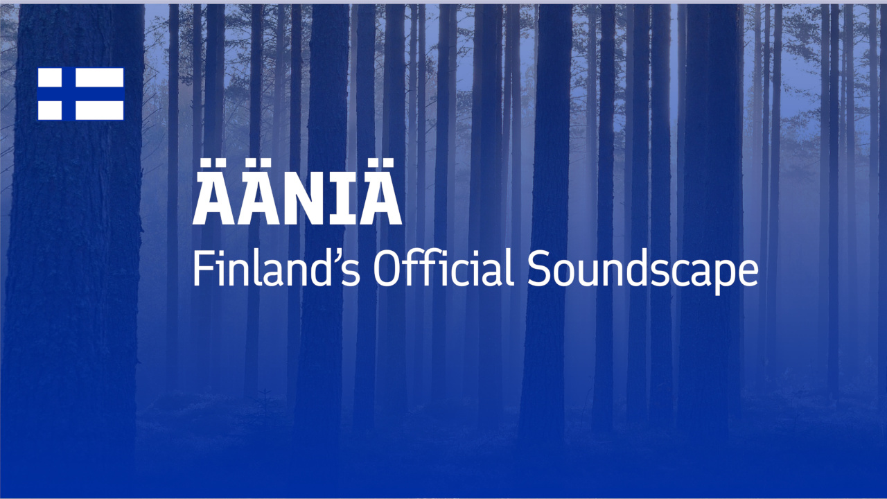 Image of trees and an overlay title text Ääniä Finland’s Official Soundscape