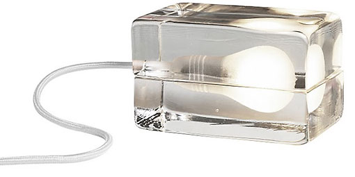 Harri Koskinen’s Block Lamp, resembling a light inside an ice cube.