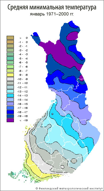 Средняя максимальная температура, январь 1971–2000 гг.