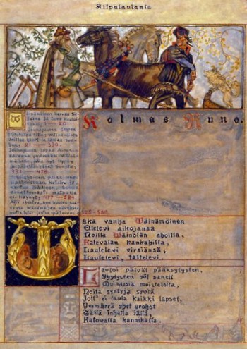 Akseli Gallen-Kallela: Illustration sketch for the Great Kalevala, Rune III: "Väinämöinen, old and steadfast…" The Meeting of Väinämöinen and Joukahainen.