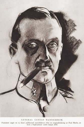 A black and white drawing of Mannerheim.