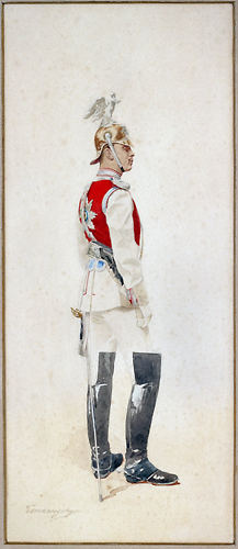 An illustration of Mannerheim in parade uniform.