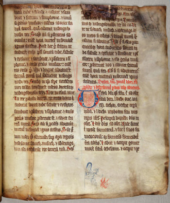 A page of liturgical text from a lectionary of the 14th century used in the diocese of Turku.