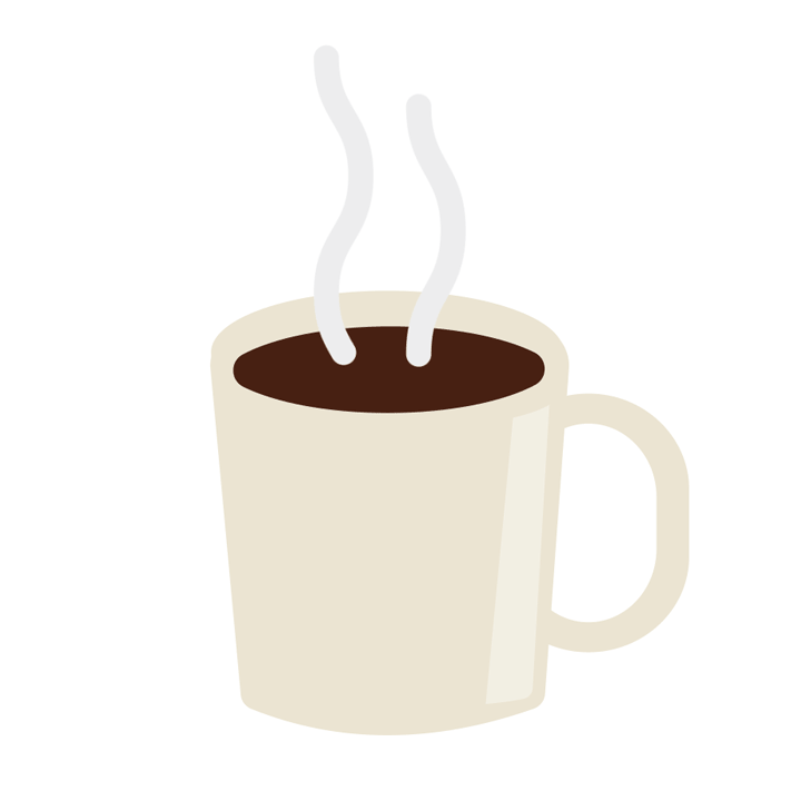 A white ceramic mug full of steaming hot coffee.