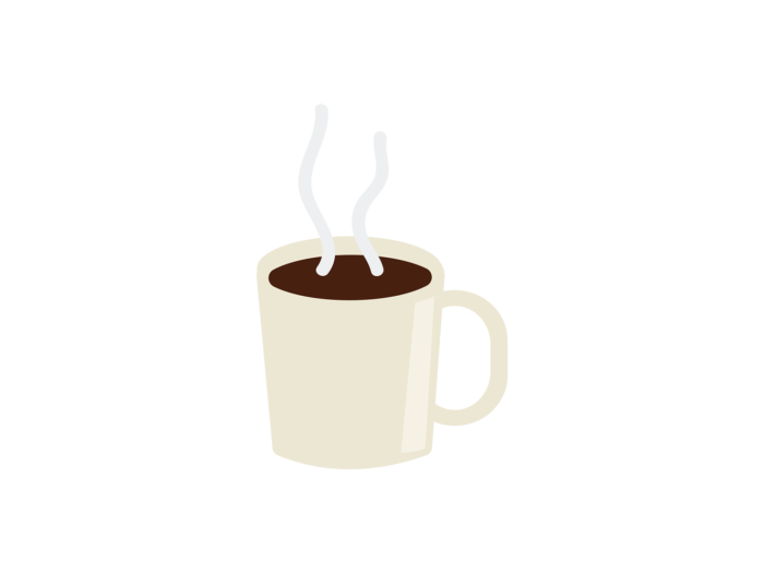 Una taza de café humeante y llena hasta el borde.
