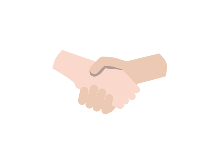 Two hands meet in a handshake.