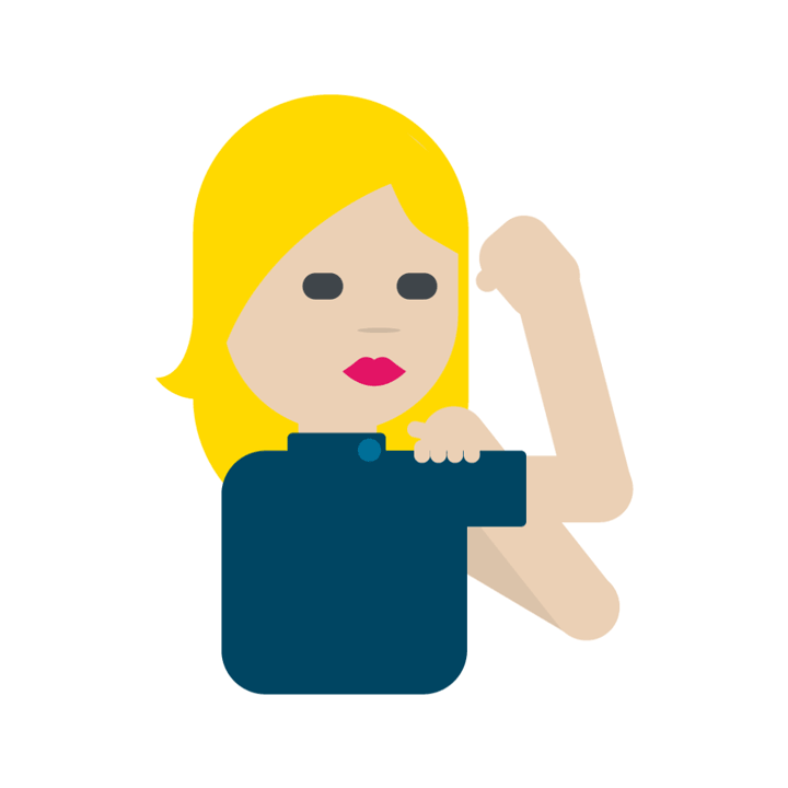 Une femme blonde aux lèvres maquillées de rouge fléchit son biceps tout en saisissant son bras de son autre main.