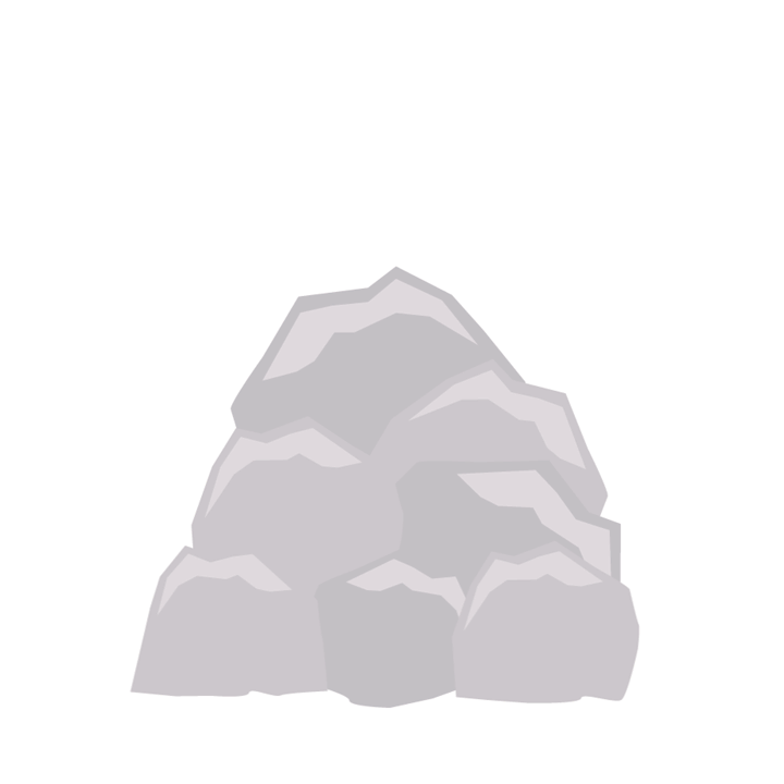 Une personne grimaçante émerge d’un amas de rochers, le poing dressé, tandis que de petits fragments de roche sont projetés en l’air autour de son poing.