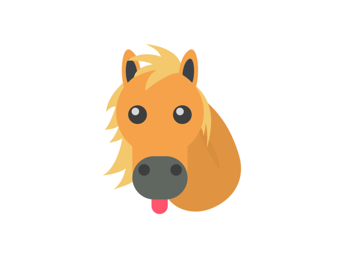 The head of a chestnut-coloured horse is sticking its tongue out.
