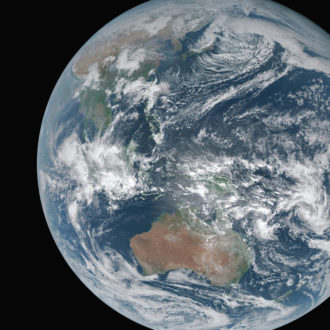 A satellite picture of the Earth in space.