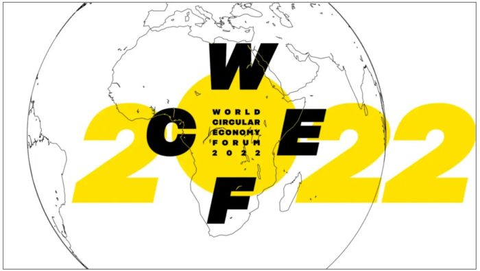 On voit un logo sur lequel sont inscrits les mots « World Circular Economy Forum 2022 ».