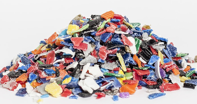 A multicoloured pile of tiny, jagged pieces of plastic.