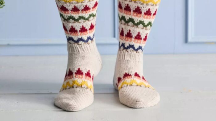 Finnish knit design adds playful elves to festive socks